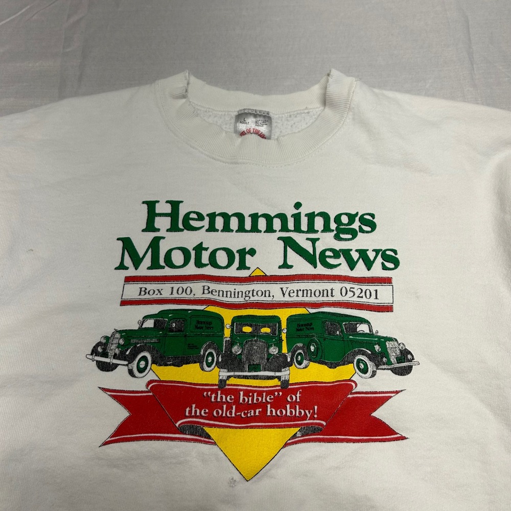 Vintage 90s Hemmings Motor News Sweatshirt Mens Large White Distressed USA Made - Picture 2 of 9